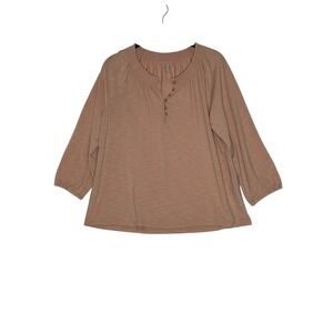 LL‎ Bean Womens Petite Camden Hills Tee Shirt SP Henley Preppy Casual Beige NEW